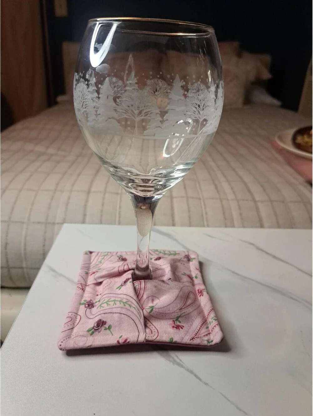 Set of 4 Handmade Wrap Around Wine Glass Cozies/Table Protectors/Coasters-New